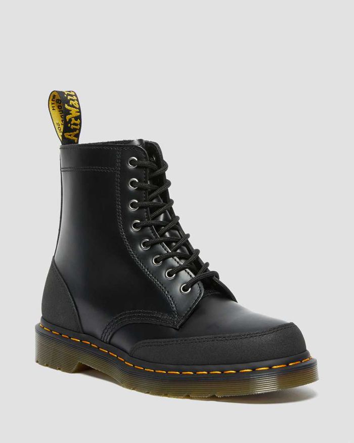 Dr Martens Womens 1460 Guard Panel Leather Lace Up Ankle Boots Black - 52813ERNV